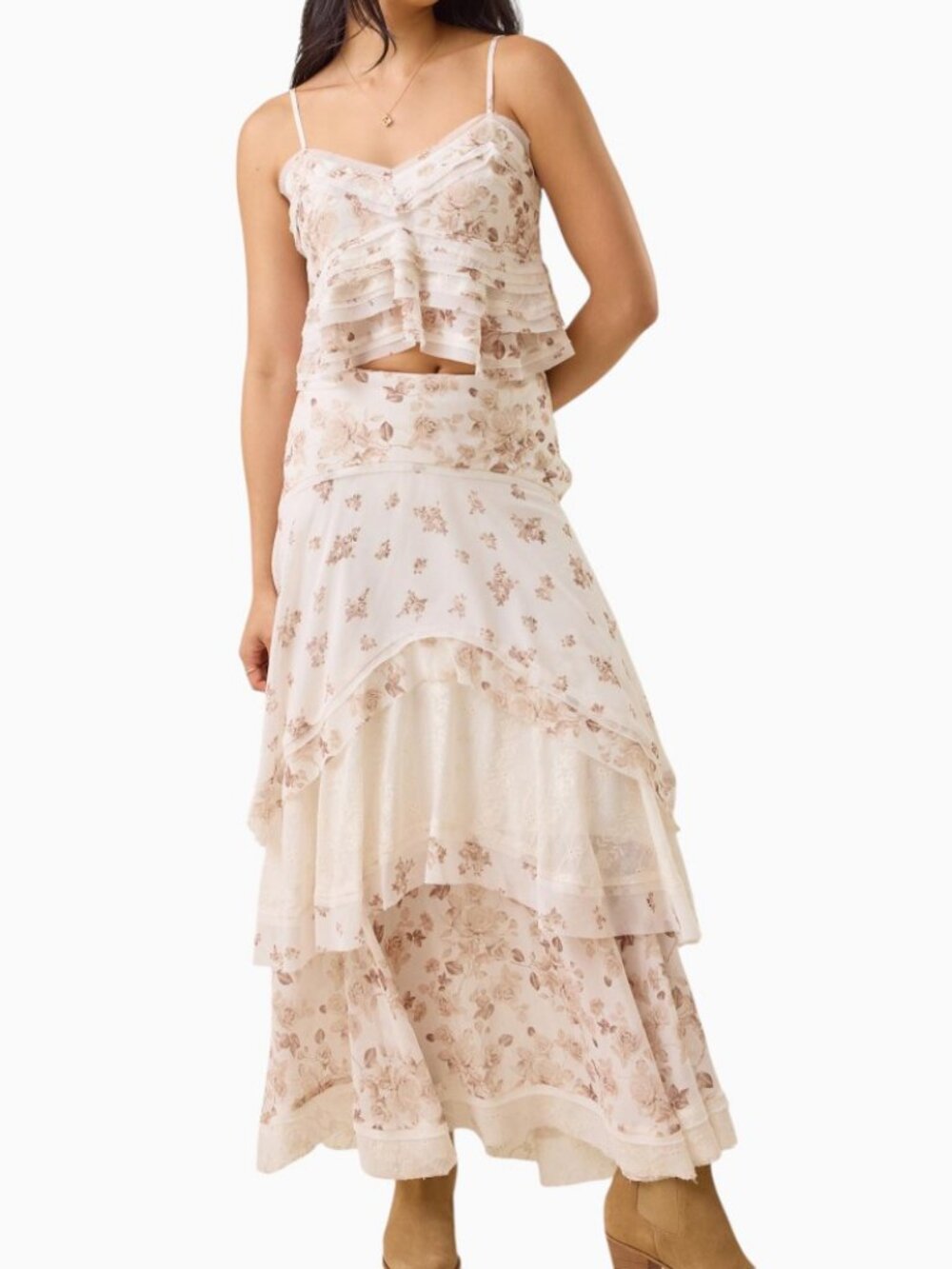 NWT ALTAR'D STATE BECCA RUFFLE TIER MIDI SKIRT  SIZE L